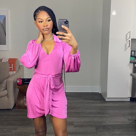 Dresses | Sexy Pink Bell Sleeve Waist Tie Dress | Poshmark
